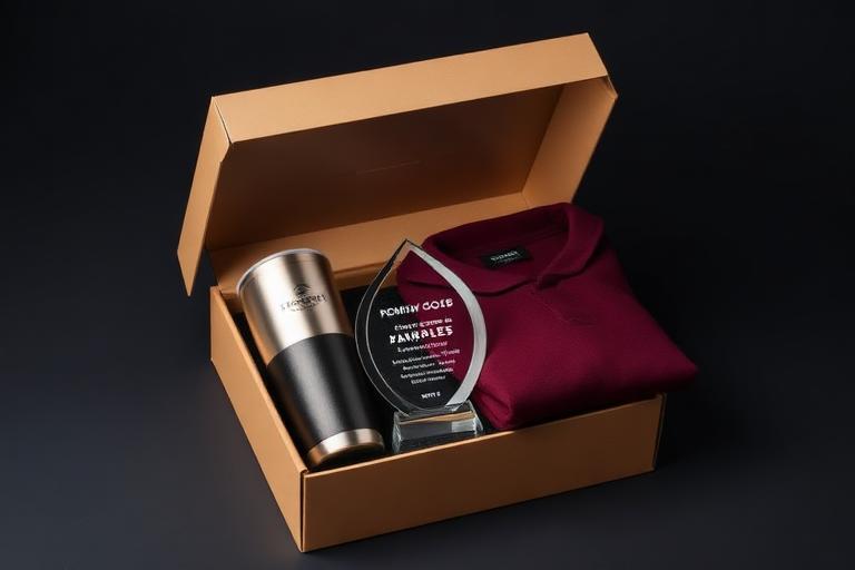 Branded recognition gift box with apparel and drinkware